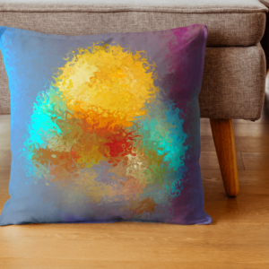 coussin abstrait jaune et bleu